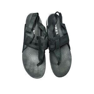 Sorel Black Leather Slingback Thong Sandals